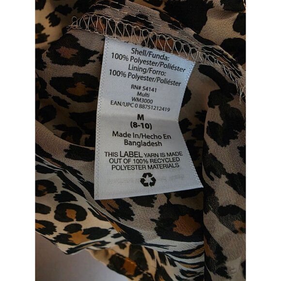 Studio A Leopard Babydoll Tiered Dress M 8–10 Long Sleeve Tie Neck Boho - Picture 8 of 8